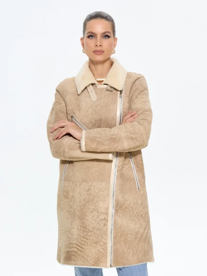 Бежевая женская дубленка косуха 2069, размер 42, артикул 65200-4