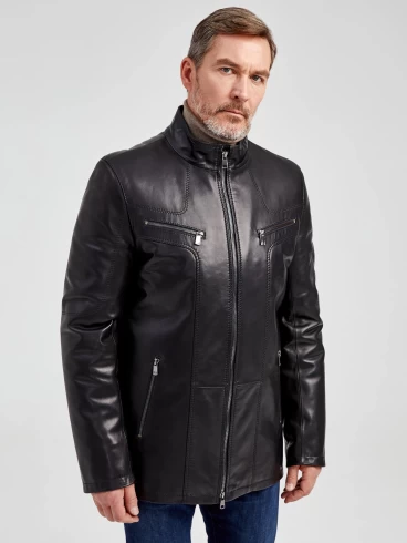 Мужская утепленная кожаная куртка пять молний премиум класса 537ш, черная, размер 50, артикул 40482-1