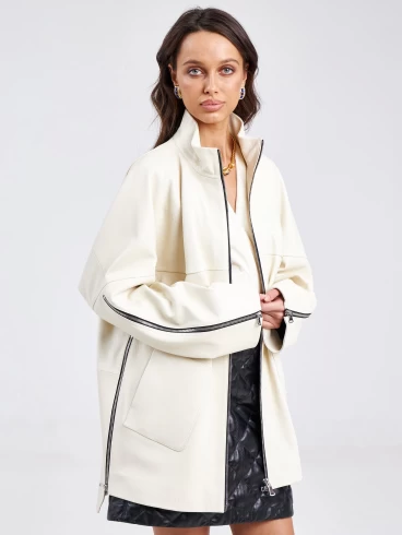 Кожаная куртка премиум класса женская 3038, белая, размер 50, артикул 23150-1