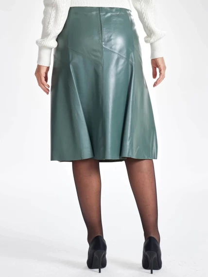 Расклешенная кожаная юбка 04, оливковая, размер 46, артикул 85400-5