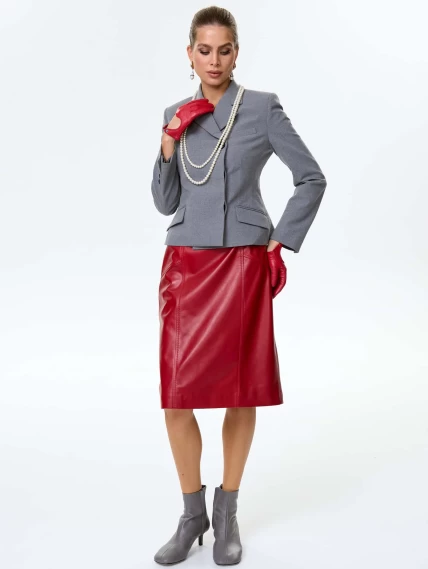 Юбка карандаш из натуральной кожи 06, красная, размер 46, артикул 85380-7