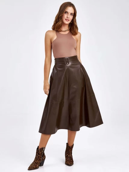 Женские кожаная юбка из экокожи 4820748, коричневая, размер 44, артикул 85790-0
