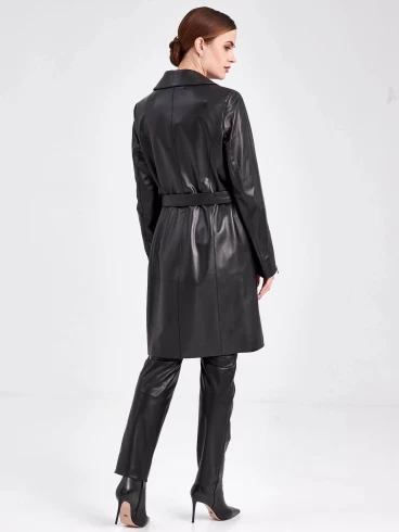 Кожаный плащ косуха женский 3017, с поясом, черный, размер 46, артикул 91760-2