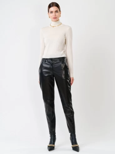 Кожаные зауженные женские брюки из натуральной кожи 03, черные, размер 44, артикул 85240-0