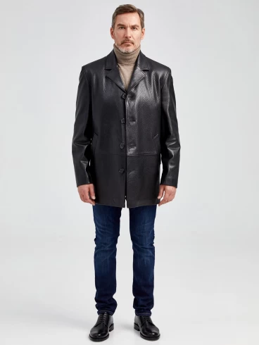 Кожаный пиджак мужской 21/1, черный, размер 50, артикул 29031-3