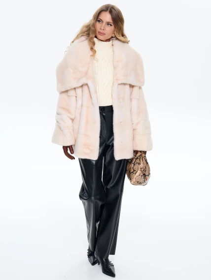 Поперечная женская норковая шуба BRASCHI LS 005, бежевая, размер 40, артикул 34350-1