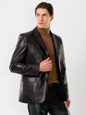 Мужской кожаный пиджак на ручном стежке премиум класса 543, черный, размер 48, артикул 27330-1
