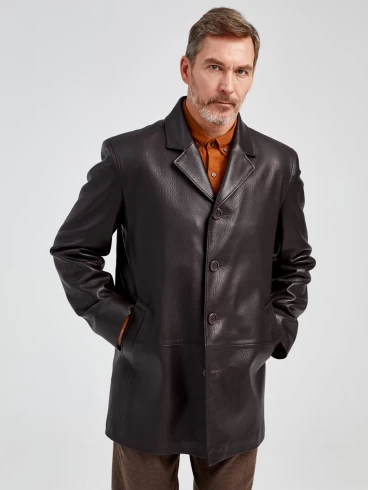 Кожаный пиджак мужской 21/1, коричневый, размер 48, артикул 29021-0