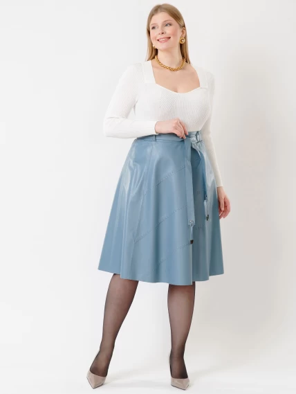 Кожаная расклешенная юбка из натуральной кожи 01рс, голубая, размер 46, артикул 85451-6