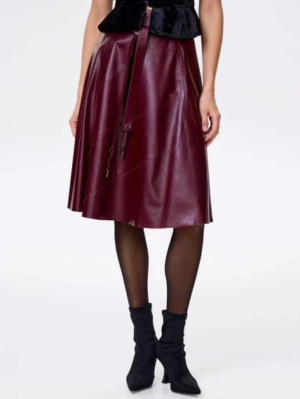 Бордовая кожаная юбка 01рс, размер 44, артикул 85442-4