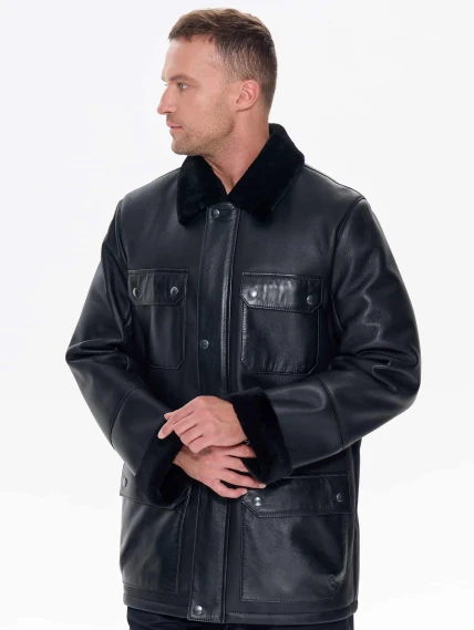 Молодежная мужская дубленка премиум класса 440, черная, размер 48, артикул 41220-7