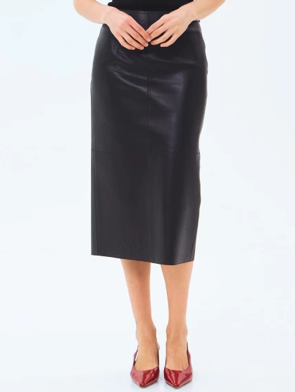 Кожаная юбка-карандаш 18, черная, размер 44, артикул 86000-1