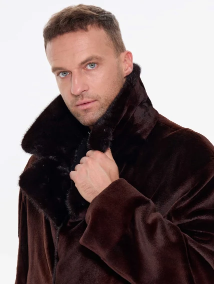 Мужская двубортная норковая шуба CADANO F086389A, коричневая, размер 56, артикул 34540-2
