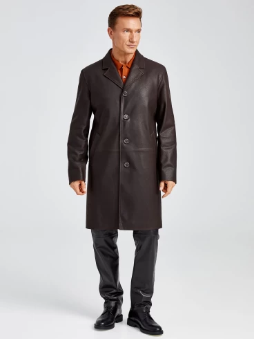 Мужской удлиненный кожаный пиджак премиум класса 22/1, коричневый DS, размер 50, артикул 29561-3