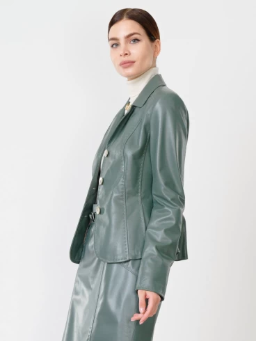 Кожаный женский пиджак 316рс, оливковый, размер 46, артикул 90851-1