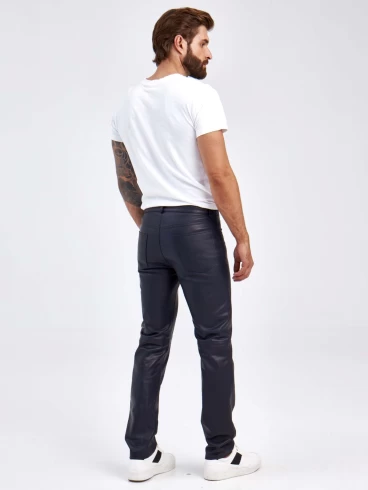 Кожаные брюки мужские 01, синие, размер 48, артикул 120022-5