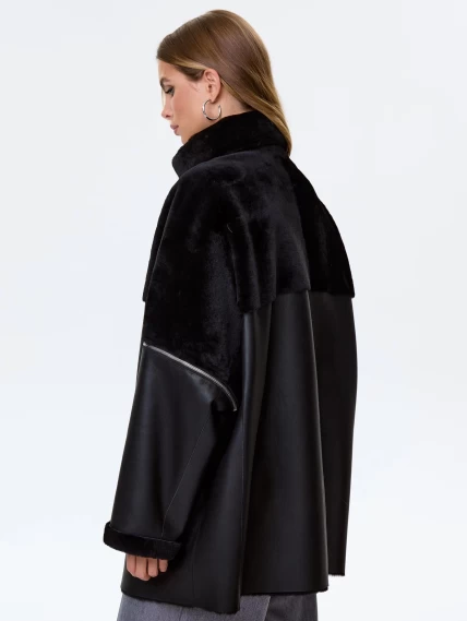 Молодежная дубленка оверсайз для женщин премиум класса 2051, черная, размер 48, артикул 64160-5
