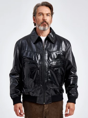 Мужская кожаная куртка бомбер Наполи, черная, размер 58, артикул 29090-6