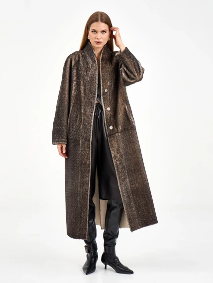 Длинная женская дубленка 2085, бежевая, размер 44, артикул 65000-0