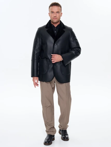 Мужская дубленка пиджак премиум класса 443, черная, размер 48, артикул 41210-6
