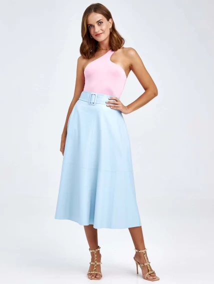 Женские кожаная юбка из экокожи 4820757, голубая, размер 48, артикул 85770-6