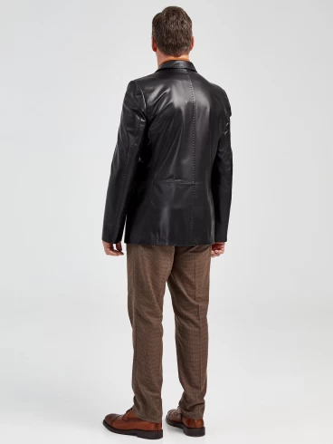 Мужской кожаный пиджак на ручном стежке премиум класса 543, черный, размер 48, артикул 28952-4