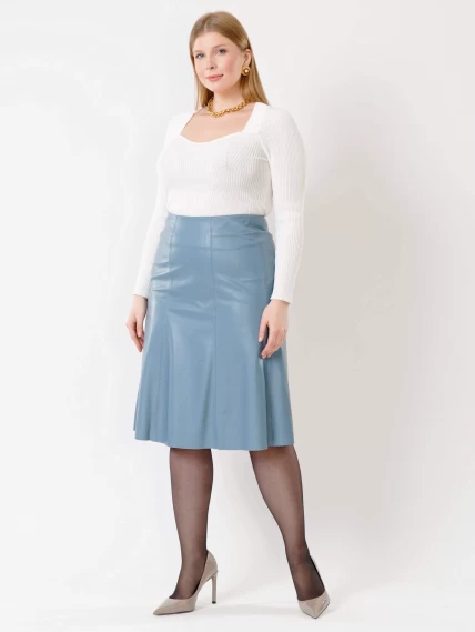 Расклешенная кожаная юбка 04, голубая, размер 48, артикул 85410-0