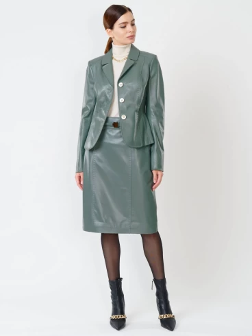 Кожаный женский пиджак 316рс, оливковый, размер 46, артикул 90851-3