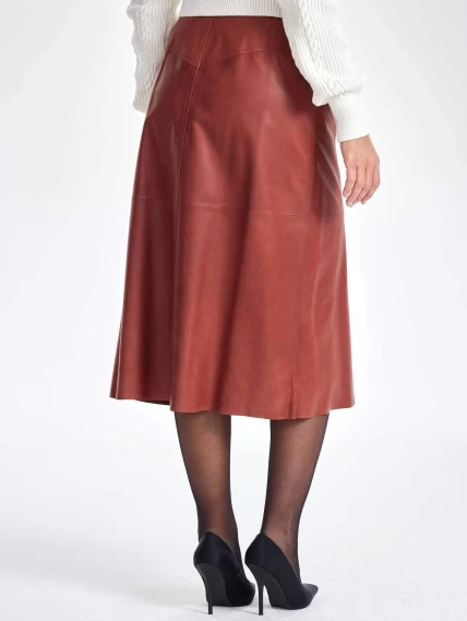 Длинная кожаная юбка 08, коньячная, размер 46, артикул 85350-7