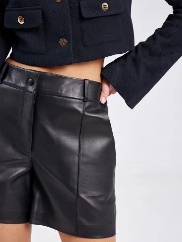 Женские кожаные шорты со стрелкой из натуральной кожи премиум класса 03, черные, размер 48, артикул 85900-2