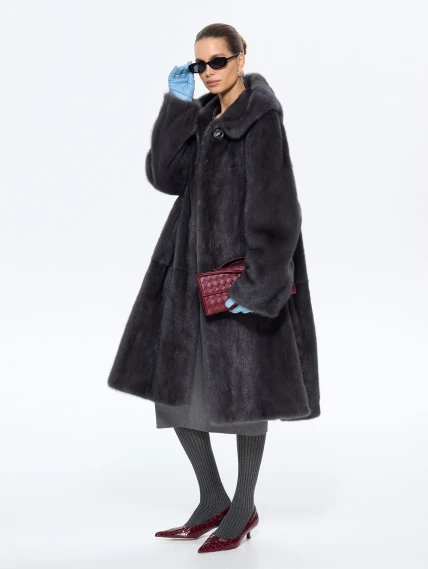 Длинная женcкая шуба с капюшоном Классика-687, графитовая, размер 62, артикул 65440-1