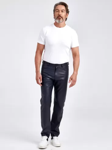 Мужские кожаные брюки 01, синие, размер 48, артикул 120021-2