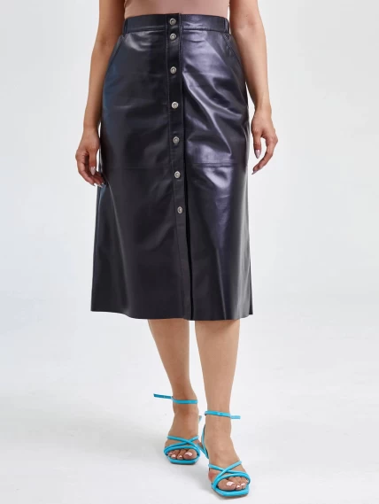Длинная кожаная юбка 08, черная, размер 44, артикул 85550-1