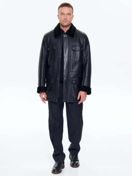 Молодежная мужская дубленка премиум класса 440, черная, размер 48, артикул 41220-6