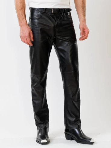 Кожаные брюки мужские 01, черные, размер 48, артикул 120020-5