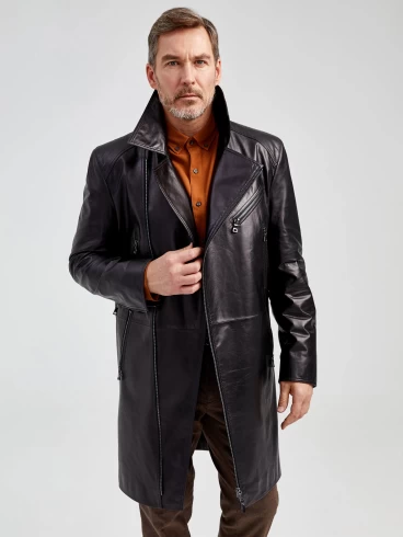 Мужское кожаное пальто из натуральной кожи премиум класса 554, черное, размер 52, артикул 71350-0