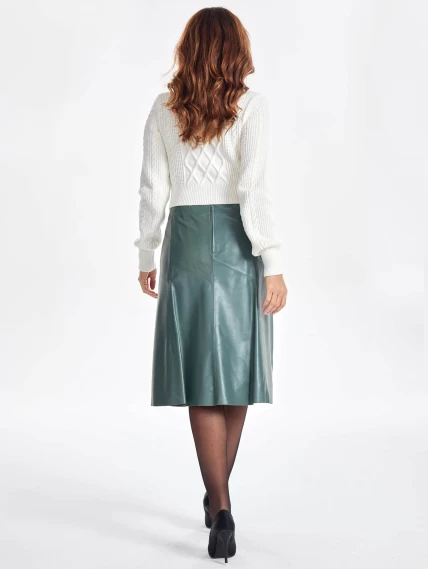 Расклешенная кожаная юбка 04, оливковая, размер 46, артикул 85400-7