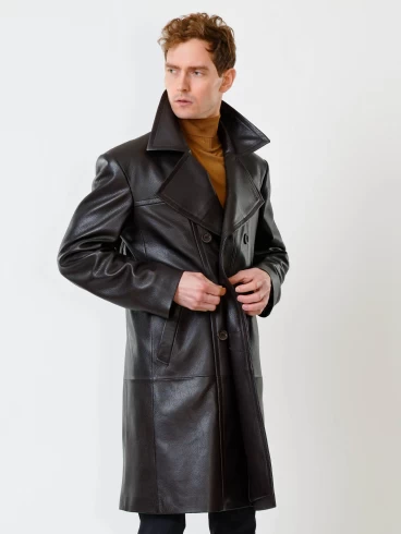 Двубортное мужское кожаное пальто премиум класса Чикаго, коричневое, размер 46, артикул 71320-6