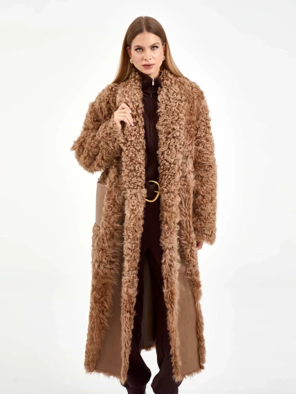 Пальто из натуральной овчины тиградо для женщин премиум класса 2020, светло-коричневое, размер 44, артикул 64300-2