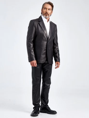 Кожаный пиджак мужской 555, черный, размер 50, артикул 29070-3