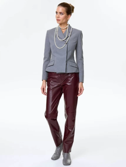 Бордовые зауженные кожаные женские брюки 02, размер 42, артикул 85492-0