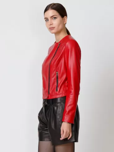 Кожаная женская куртка косуха 389, красная, размер 44, артикул 90900-6