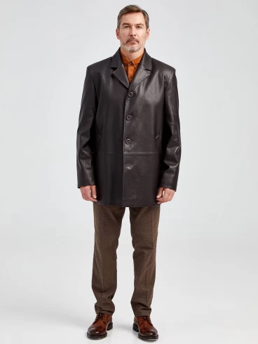 Кожаный пиджак мужской 21/1, коричневый, размер 48, артикул 29021-2