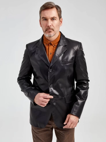 Мужской кожаный пиджак на ручном стежке премиум класса 543, черный, размер 48, артикул 28952-1