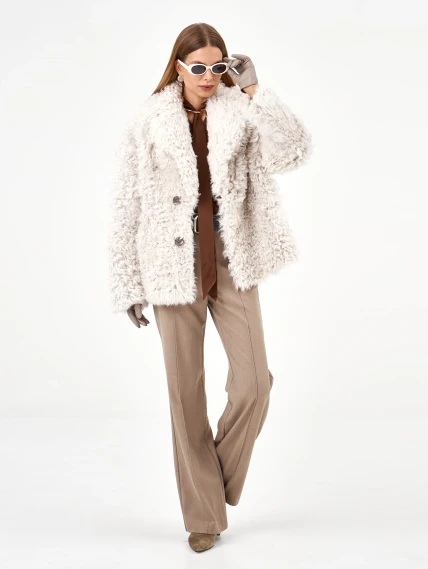Короткая женская дубленка из тиградо 2081, белая, размер 42, артикул 65040-0