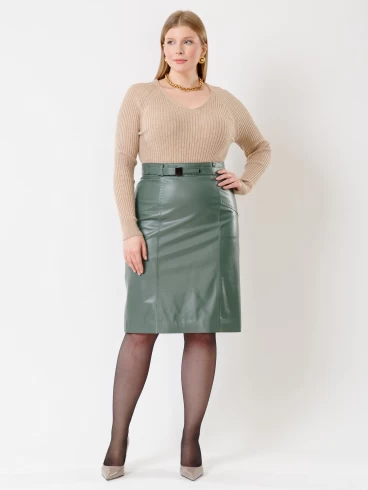 Кожаная юбка карандаш из натуральной кожи 02рс, оливковая, размер 44, артикул 85471-0
