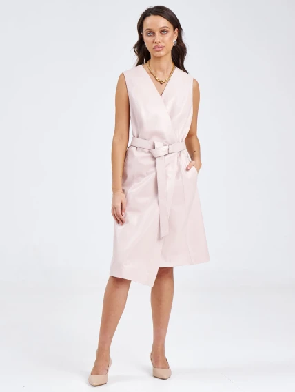 Кожаный женский сарафан из натуральной кожи 02, пудровый, размер 46, артикул 85190-4