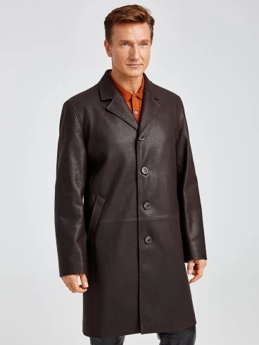 Мужской удлиненный кожаный пиджак премиум класса 22/1, коричневый DS, размер 50, артикул 29561-0