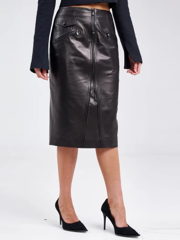 Кожаная женская юбка из натуральной кожи премиум класса 13, черная, размер 44, артикул 85930-5