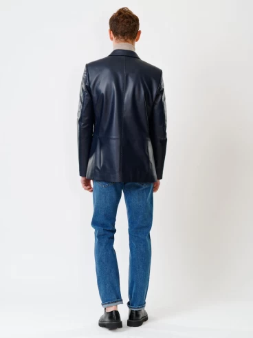 Мужской кожаный пиджак на ручном стежке премиум класса 543, синий, размер 50, артикул 28441-4